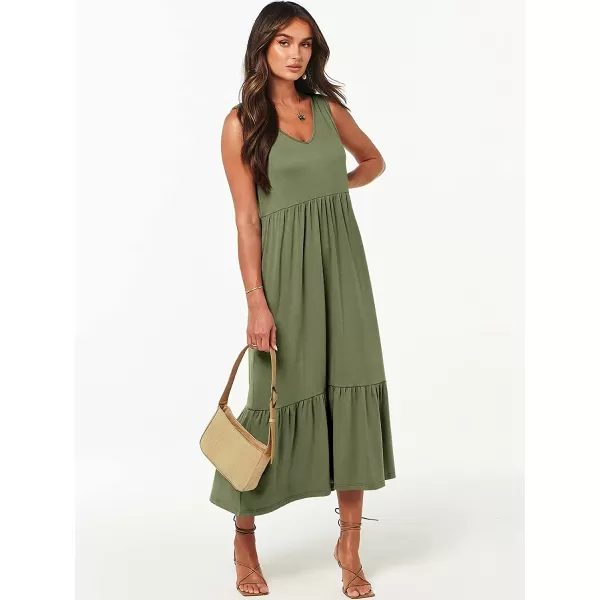 imageANRABESS Womens Summer Casual Sleeveless V Neck Swing Dress Casual Flowy Tiered Maxi Beach Dress with Pockets03olive