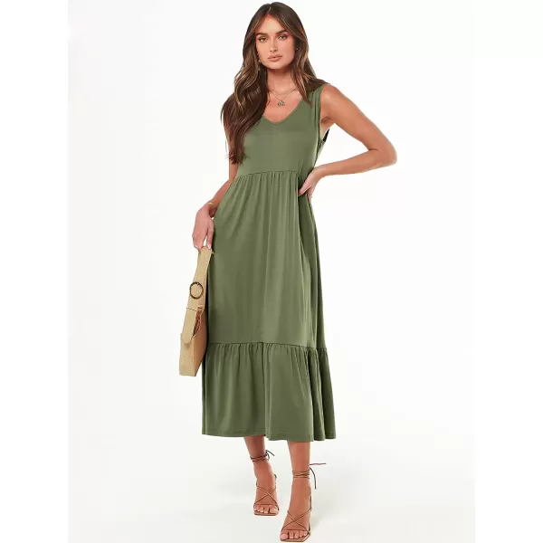 imageANRABESS Womens Summer Casual Sleeveless V Neck Swing Dress Casual Flowy Tiered Maxi Beach Dress with Pockets03olive