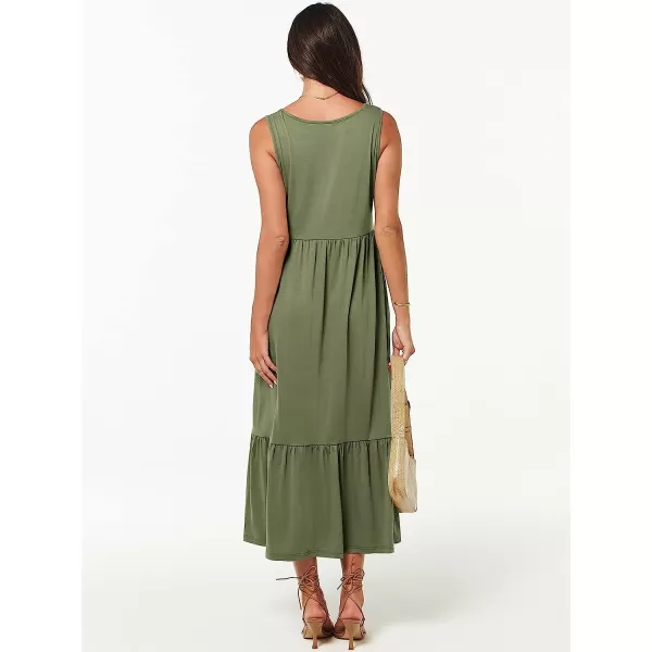 imageANRABESS Womens Summer Casual Sleeveless V Neck Swing Dress Casual Flowy Tiered Maxi Beach Dress with Pockets03olive