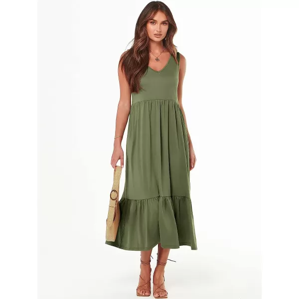 imageANRABESS Womens Summer Casual Sleeveless V Neck Swing Dress Casual Flowy Tiered Maxi Beach Dress with Pockets03olive