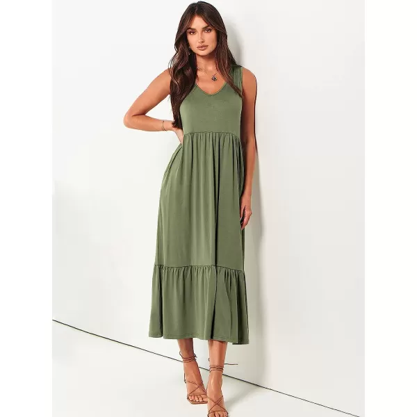 imageANRABESS Womens Summer Casual Sleeveless V Neck Swing Dress Casual Flowy Tiered Maxi Beach Dress with Pockets03olive