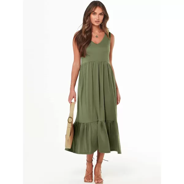 imageANRABESS Womens Summer Casual Sleeveless V Neck Swing Dress Casual Flowy Tiered Maxi Beach Dress with Pockets03olive