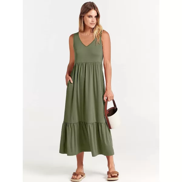 imageANRABESS Womens Summer Casual Sleeveless V Neck Swing Dress Casual Flowy Tiered Maxi Beach Dress with Pockets03olive