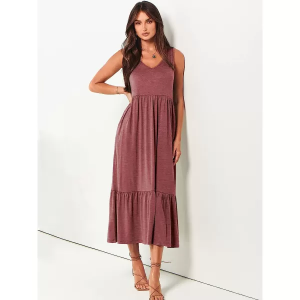 imageANRABESS Womens Summer Casual Sleeveless V Neck Swing Dress Casual Flowy Tiered Maxi Beach Dress with Pockets04red
