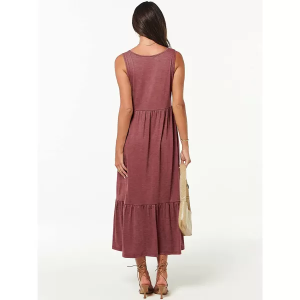 imageANRABESS Womens Summer Casual Sleeveless V Neck Swing Dress Casual Flowy Tiered Maxi Beach Dress with Pockets04red