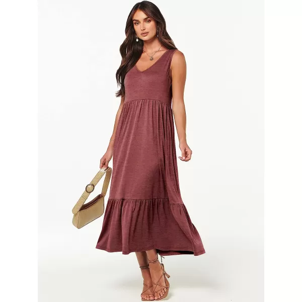 imageANRABESS Womens Summer Casual Sleeveless V Neck Swing Dress Casual Flowy Tiered Maxi Beach Dress with Pockets04red