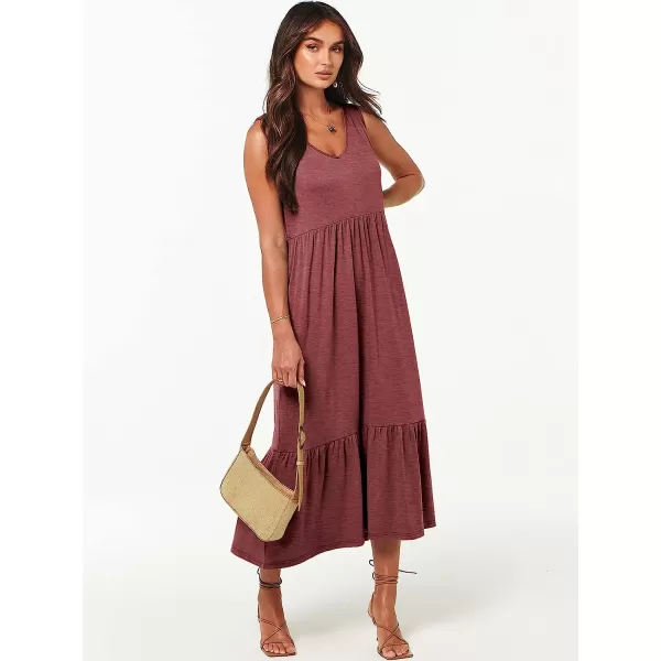 imageANRABESS Womens Summer Casual Sleeveless V Neck Swing Dress Casual Flowy Tiered Maxi Beach Dress with Pockets04red