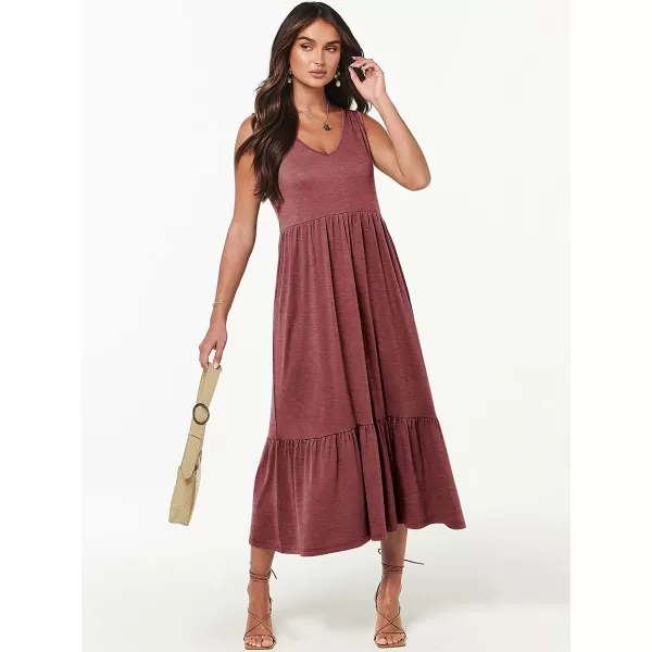 imageANRABESS Womens Summer Casual Sleeveless V Neck Swing Dress Casual Flowy Tiered Maxi Beach Dress with Pockets04red