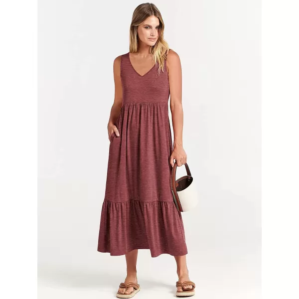 imageANRABESS Womens Summer Casual Sleeveless V Neck Swing Dress Casual Flowy Tiered Maxi Beach Dress with Pockets04red