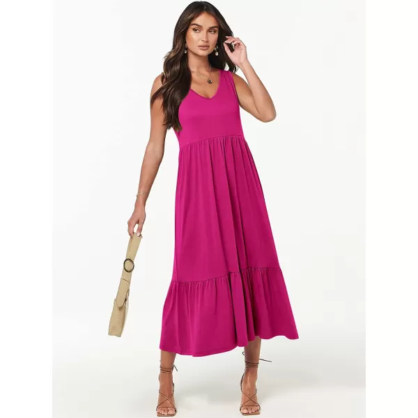 imageANRABESS Womens Summer Casual Sleeveless V Neck Swing Dress Casual Flowy Tiered Maxi Beach Dress with Pockets05rose