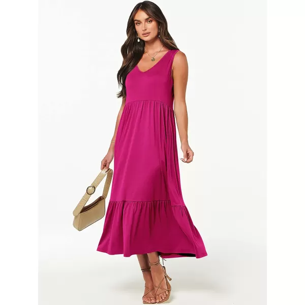 imageANRABESS Womens Summer Casual Sleeveless V Neck Swing Dress Casual Flowy Tiered Maxi Beach Dress with Pockets05rose