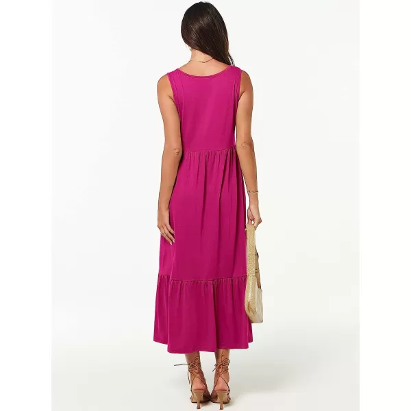 imageANRABESS Womens Summer Casual Sleeveless V Neck Swing Dress Casual Flowy Tiered Maxi Beach Dress with Pockets05rose