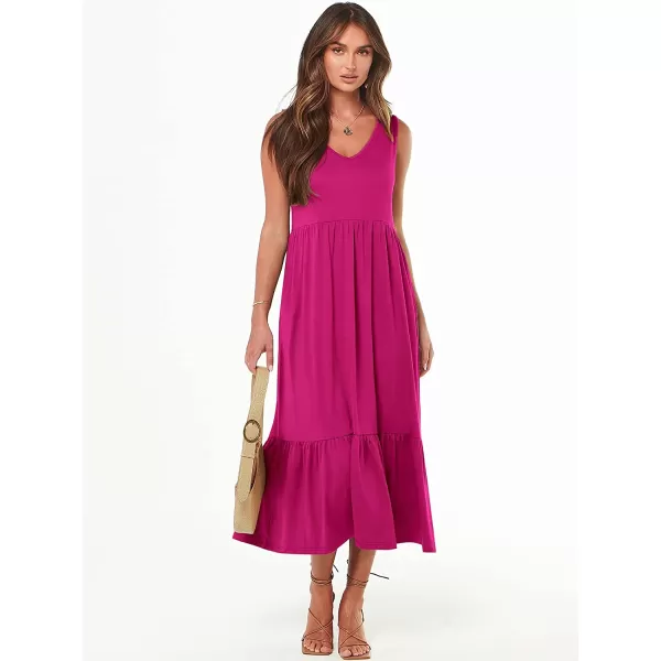 imageANRABESS Womens Summer Casual Sleeveless V Neck Swing Dress Casual Flowy Tiered Maxi Beach Dress with Pockets05rose