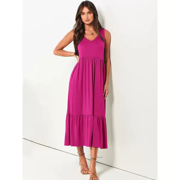 imageANRABESS Womens Summer Casual Sleeveless V Neck Swing Dress Casual Flowy Tiered Maxi Beach Dress with Pockets05rose
