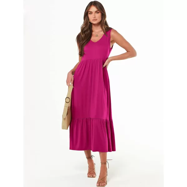imageANRABESS Womens Summer Casual Sleeveless V Neck Swing Dress Casual Flowy Tiered Maxi Beach Dress with Pockets05rose