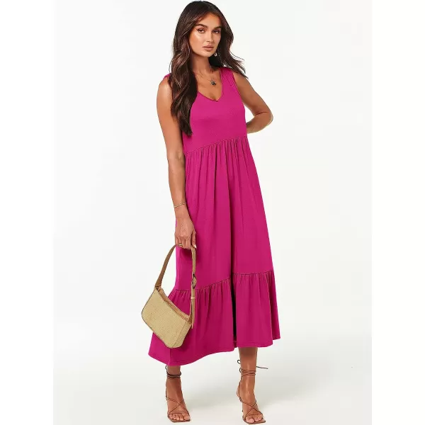 imageANRABESS Womens Summer Casual Sleeveless V Neck Swing Dress Casual Flowy Tiered Maxi Beach Dress with Pockets05rose