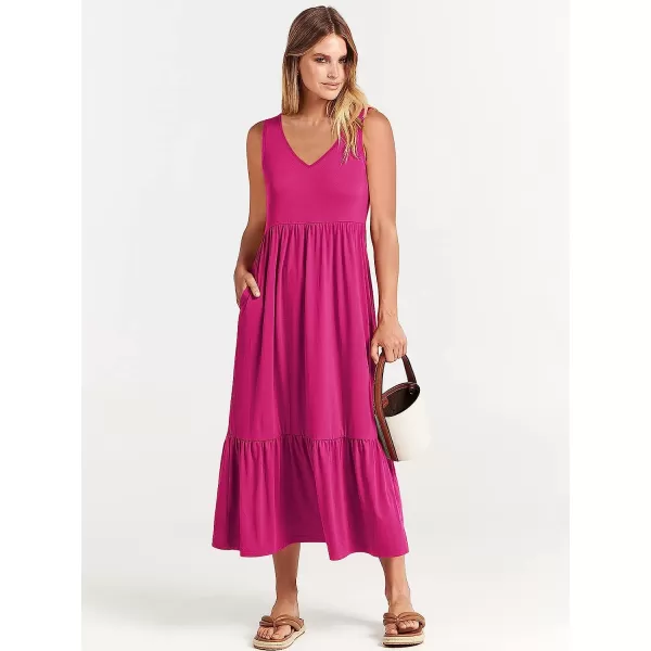 imageANRABESS Womens Summer Casual Sleeveless V Neck Swing Dress Casual Flowy Tiered Maxi Beach Dress with Pockets05rose