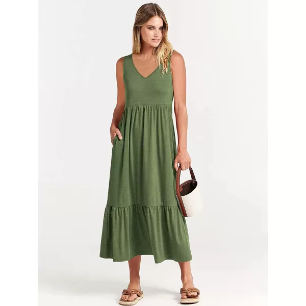 imageANRABESS Womens Summer Casual Sleeveless V Neck Swing Dress Casual Flowy Tiered Maxi Beach Dress with Pockets06green