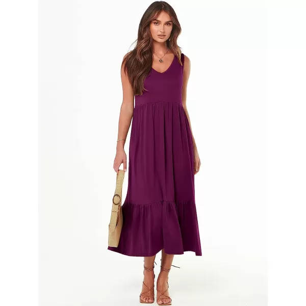 imageANRABESS Womens Summer Casual Sleeveless V Neck Swing Dress Casual Flowy Tiered Maxi Beach Dress with Pockets07dark Purple