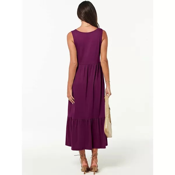 imageANRABESS Womens Summer Casual Sleeveless V Neck Swing Dress Casual Flowy Tiered Maxi Beach Dress with Pockets07dark Purple