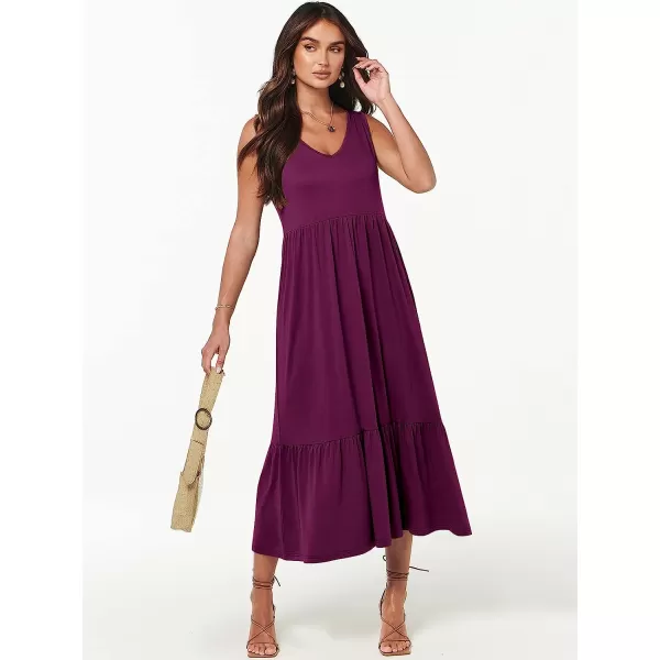 imageANRABESS Womens Summer Casual Sleeveless V Neck Swing Dress Casual Flowy Tiered Maxi Beach Dress with Pockets07dark Purple