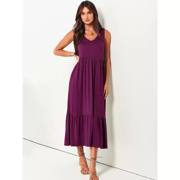 imageANRABESS Womens Summer Casual Sleeveless V Neck Swing Dress Casual Flowy Tiered Maxi Beach Dress with Pockets07dark Purple