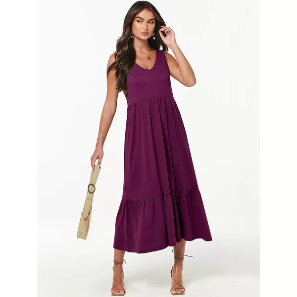 imageANRABESS Womens Summer Casual Sleeveless V Neck Swing Dress Casual Flowy Tiered Maxi Beach Dress with Pockets07dark Purple