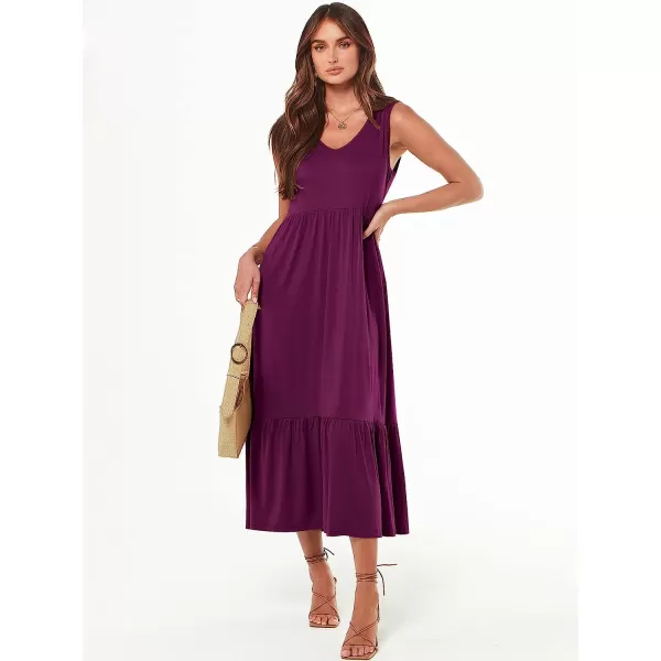 imageANRABESS Womens Summer Casual Sleeveless V Neck Swing Dress Casual Flowy Tiered Maxi Beach Dress with Pockets07dark Purple