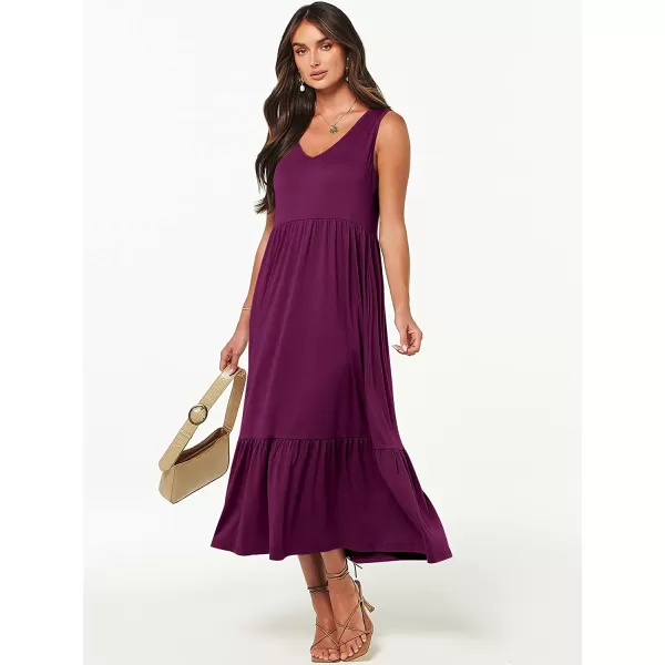 imageANRABESS Womens Summer Casual Sleeveless V Neck Swing Dress Casual Flowy Tiered Maxi Beach Dress with Pockets07dark Purple