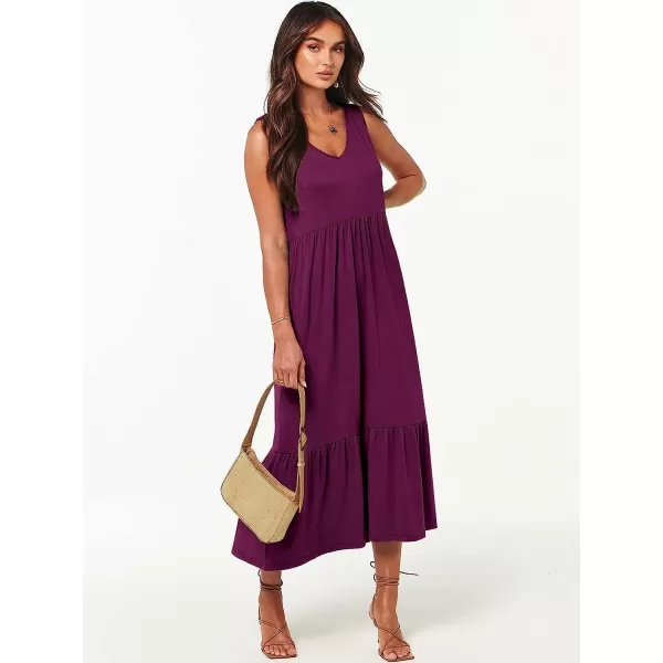 imageANRABESS Womens Summer Casual Sleeveless V Neck Swing Dress Casual Flowy Tiered Maxi Beach Dress with Pockets07dark Purple