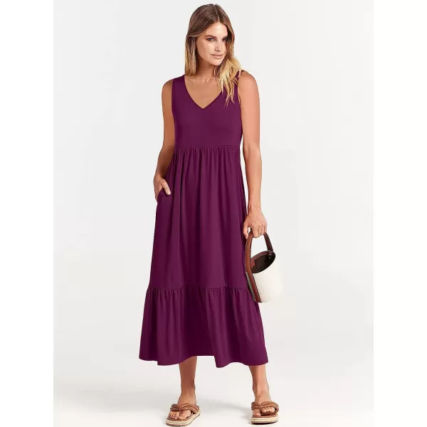 imageANRABESS Womens Summer Casual Sleeveless V Neck Swing Dress Casual Flowy Tiered Maxi Beach Dress with Pockets07dark Purple