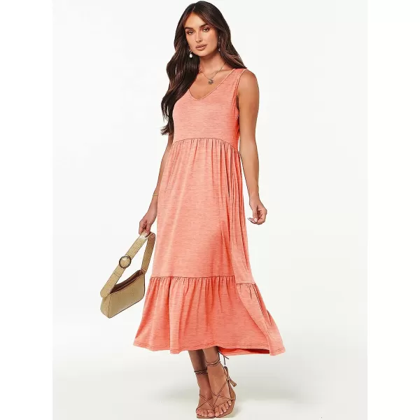 imageANRABESS Womens Summer Casual Sleeveless V Neck Swing Dress Casual Flowy Tiered Maxi Beach Dress with Pockets08pink