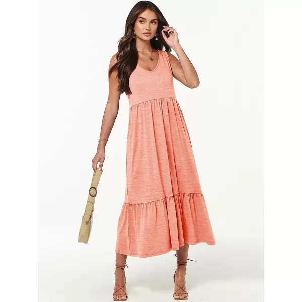 imageANRABESS Womens Summer Casual Sleeveless V Neck Swing Dress Casual Flowy Tiered Maxi Beach Dress with Pockets08pink
