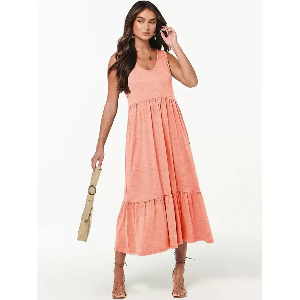 imageANRABESS Womens Summer Casual Sleeveless V Neck Swing Dress Casual Flowy Tiered Maxi Beach Dress with Pockets08pink