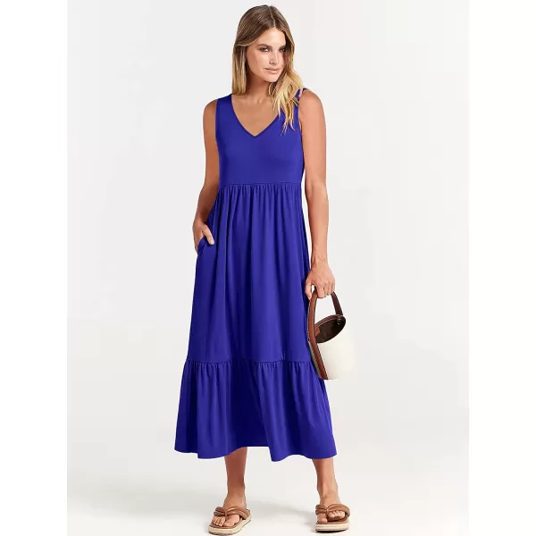 imageANRABESS Womens Summer Casual Sleeveless V Neck Swing Dress Casual Flowy Tiered Maxi Beach Dress with Pockets09royal Blue