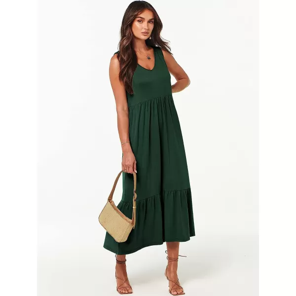 imageANRABESS Womens Summer Casual Sleeveless V Neck Swing Dress Casual Flowy Tiered Maxi Beach Dress with Pockets10deep Green