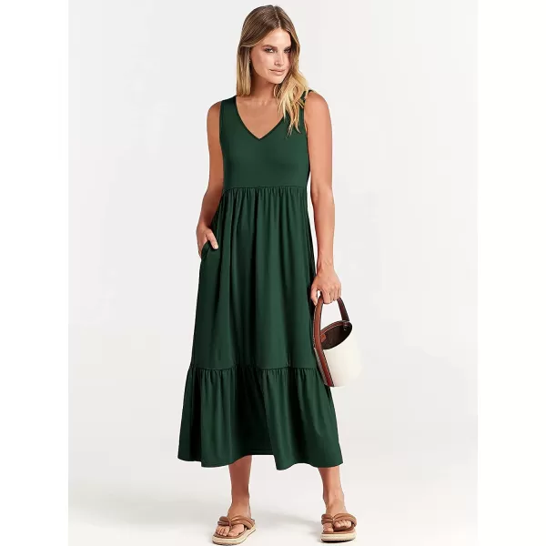 imageANRABESS Womens Summer Casual Sleeveless V Neck Swing Dress Casual Flowy Tiered Maxi Beach Dress with Pockets10deep Green