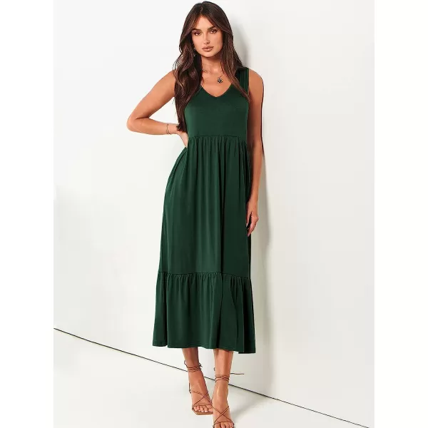 imageANRABESS Womens Summer Casual Sleeveless V Neck Swing Dress Casual Flowy Tiered Maxi Beach Dress with Pockets10deep Green