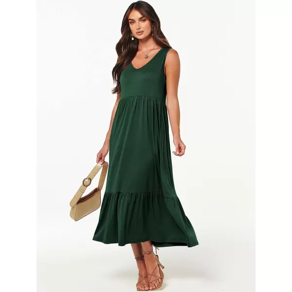 imageANRABESS Womens Summer Casual Sleeveless V Neck Swing Dress Casual Flowy Tiered Maxi Beach Dress with Pockets10deep Green
