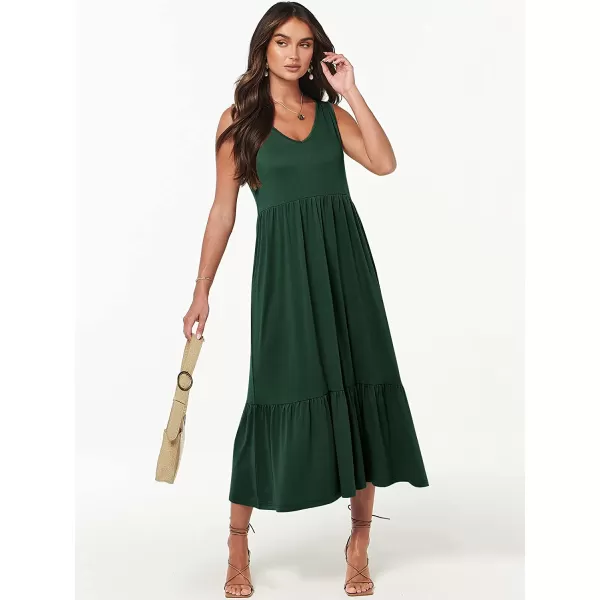 imageANRABESS Womens Summer Casual Sleeveless V Neck Swing Dress Casual Flowy Tiered Maxi Beach Dress with Pockets10deep Green