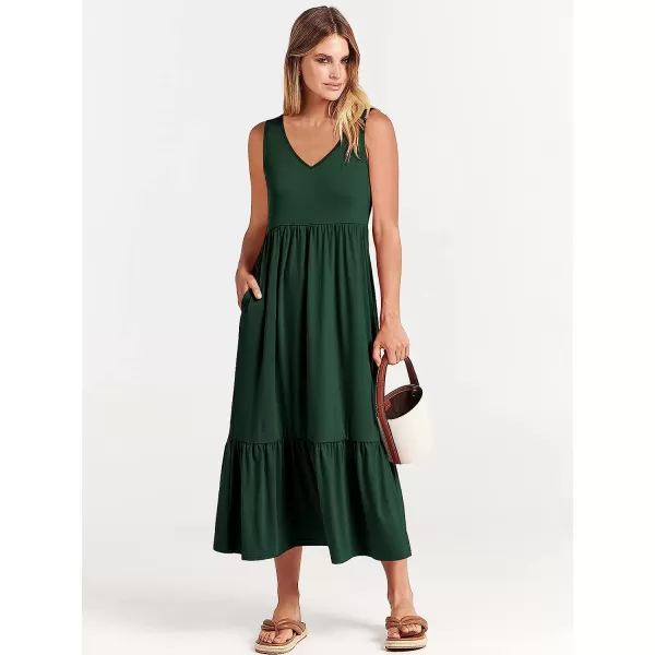 imageANRABESS Womens Summer Casual Sleeveless V Neck Swing Dress Casual Flowy Tiered Maxi Beach Dress with Pockets10deep Green