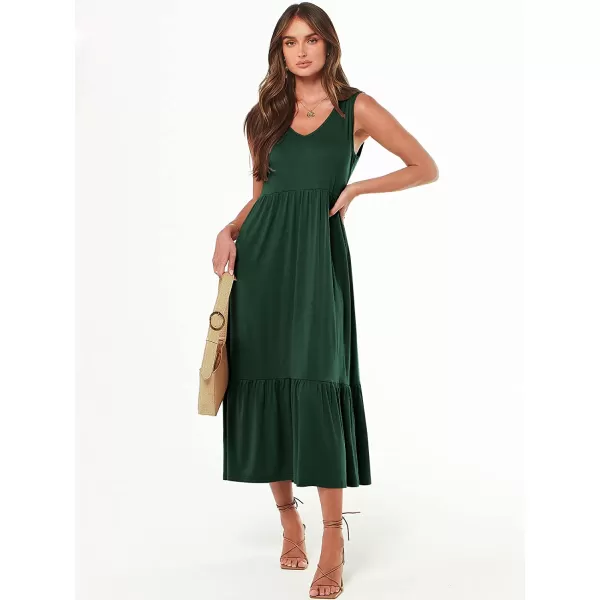 imageANRABESS Womens Summer Casual Sleeveless V Neck Swing Dress Casual Flowy Tiered Maxi Beach Dress with Pockets10deep Green