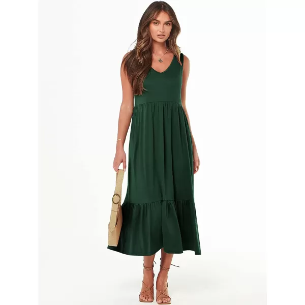 imageANRABESS Womens Summer Casual Sleeveless V Neck Swing Dress Casual Flowy Tiered Maxi Beach Dress with Pockets10deep Green