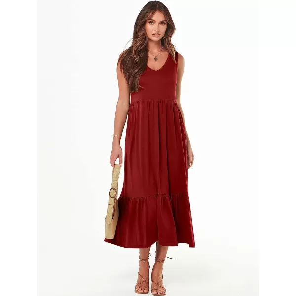 imageANRABESS Womens Summer Casual Sleeveless V Neck Swing Dress Casual Flowy Tiered Maxi Beach Dress with Pockets11burgundy