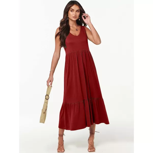 imageANRABESS Womens Summer Casual Sleeveless V Neck Swing Dress Casual Flowy Tiered Maxi Beach Dress with Pockets11burgundy