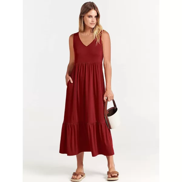 imageANRABESS Womens Summer Casual Sleeveless V Neck Swing Dress Casual Flowy Tiered Maxi Beach Dress with Pockets11burgundy