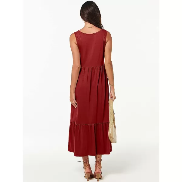 imageANRABESS Womens Summer Casual Sleeveless V Neck Swing Dress Casual Flowy Tiered Maxi Beach Dress with Pockets11burgundy