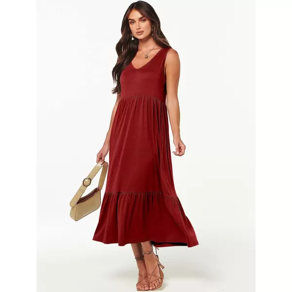 imageANRABESS Womens Summer Casual Sleeveless V Neck Swing Dress Casual Flowy Tiered Maxi Beach Dress with Pockets11burgundy