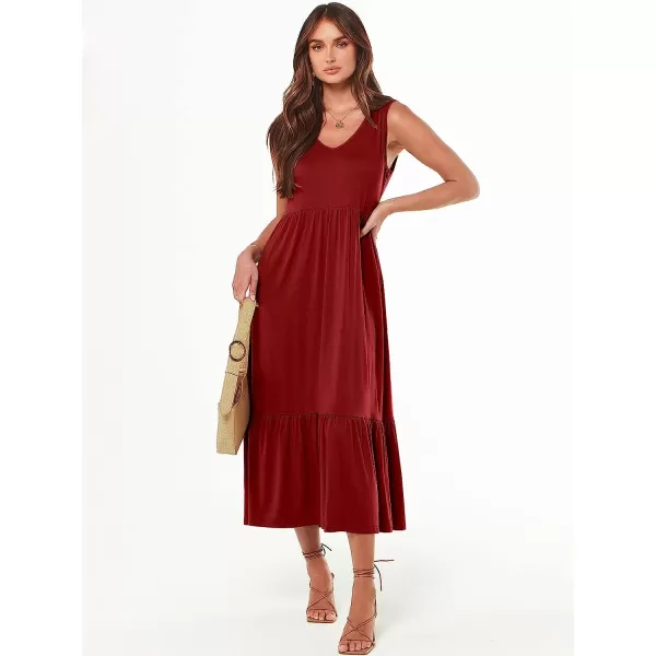 imageANRABESS Womens Summer Casual Sleeveless V Neck Swing Dress Casual Flowy Tiered Maxi Beach Dress with Pockets11burgundy