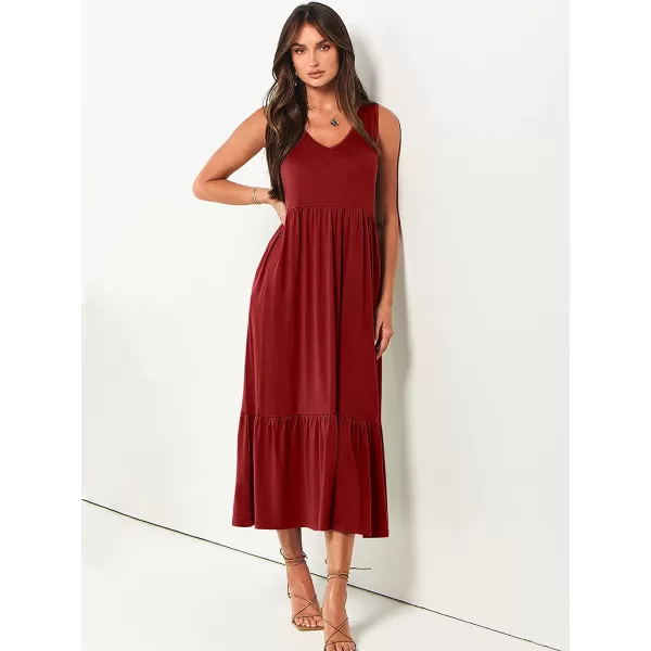 imageANRABESS Womens Summer Casual Sleeveless V Neck Swing Dress Casual Flowy Tiered Maxi Beach Dress with Pockets11burgundy